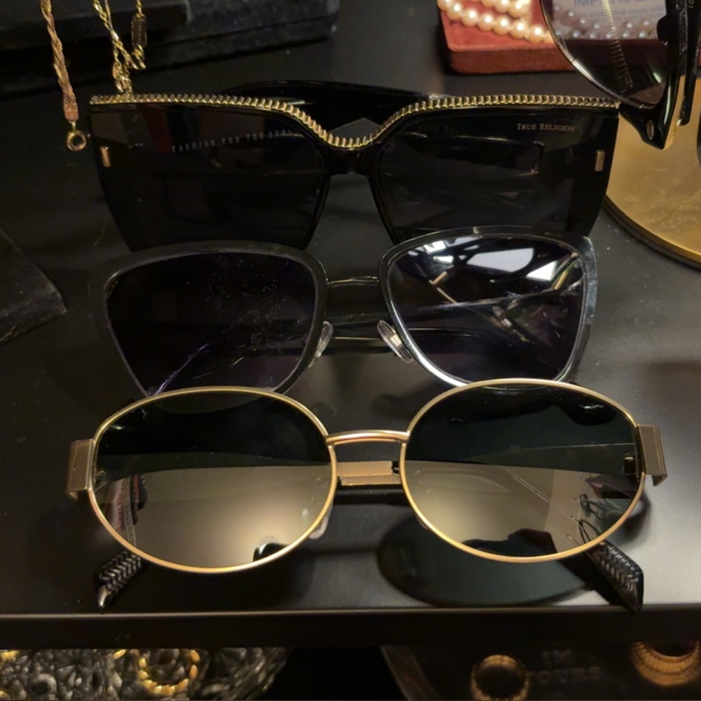 True Religion Gold and Black Sunglasses